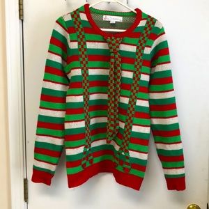 Festive Jolly Sweater Ugly Christmas Sweater with Tie & Suspenders  Size S  T291
